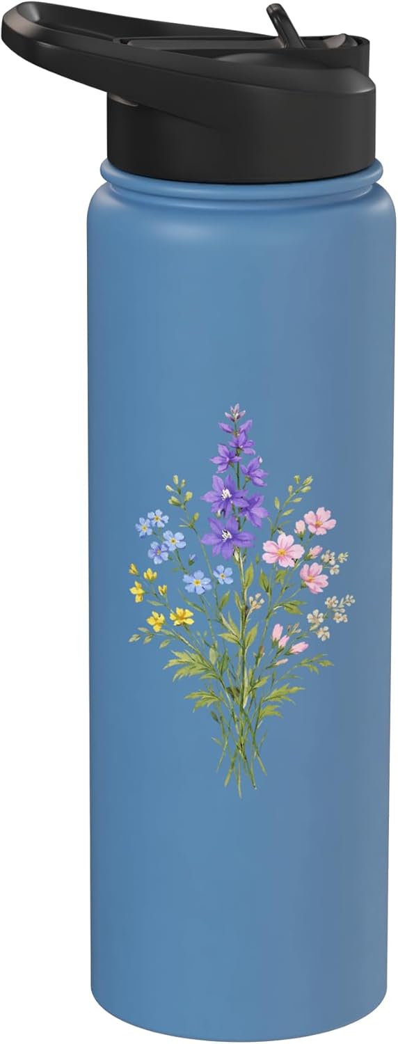 Botella de agua acero inoxidable minimalista flor natural