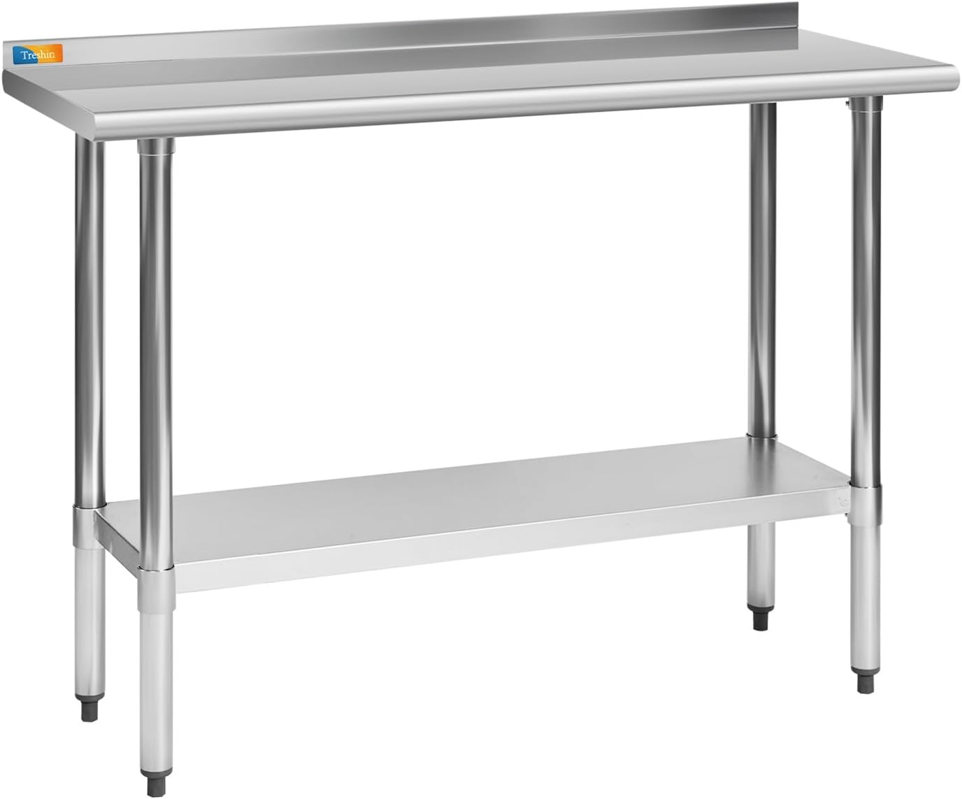 Mesa acero inox 18x48pulg con estante y protector cocina