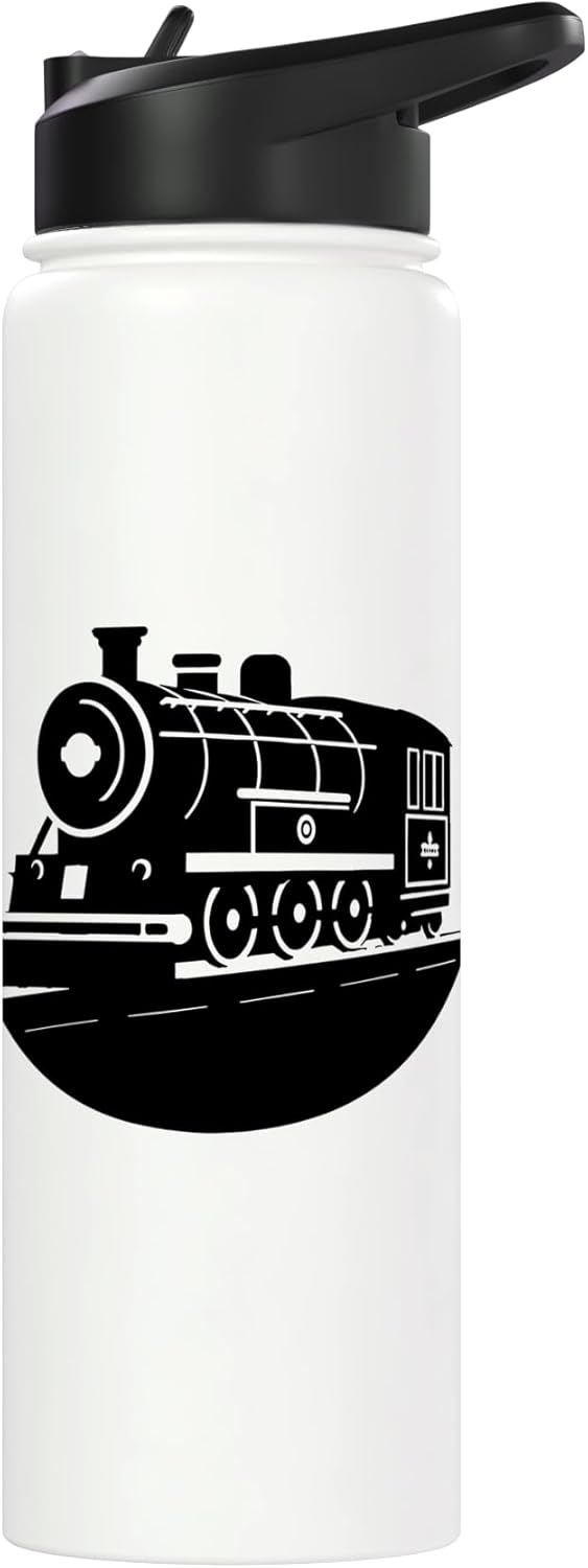 Bottlla de agua aislada tren locomotora acero inoxidable