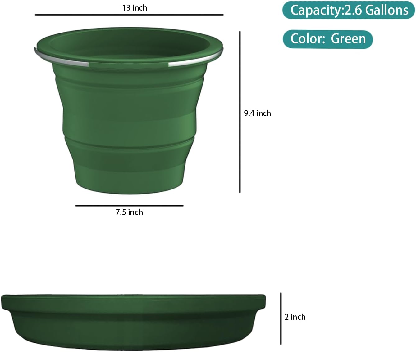 Cubo silicona plegable 2.6gal para limpieza hogar o auto