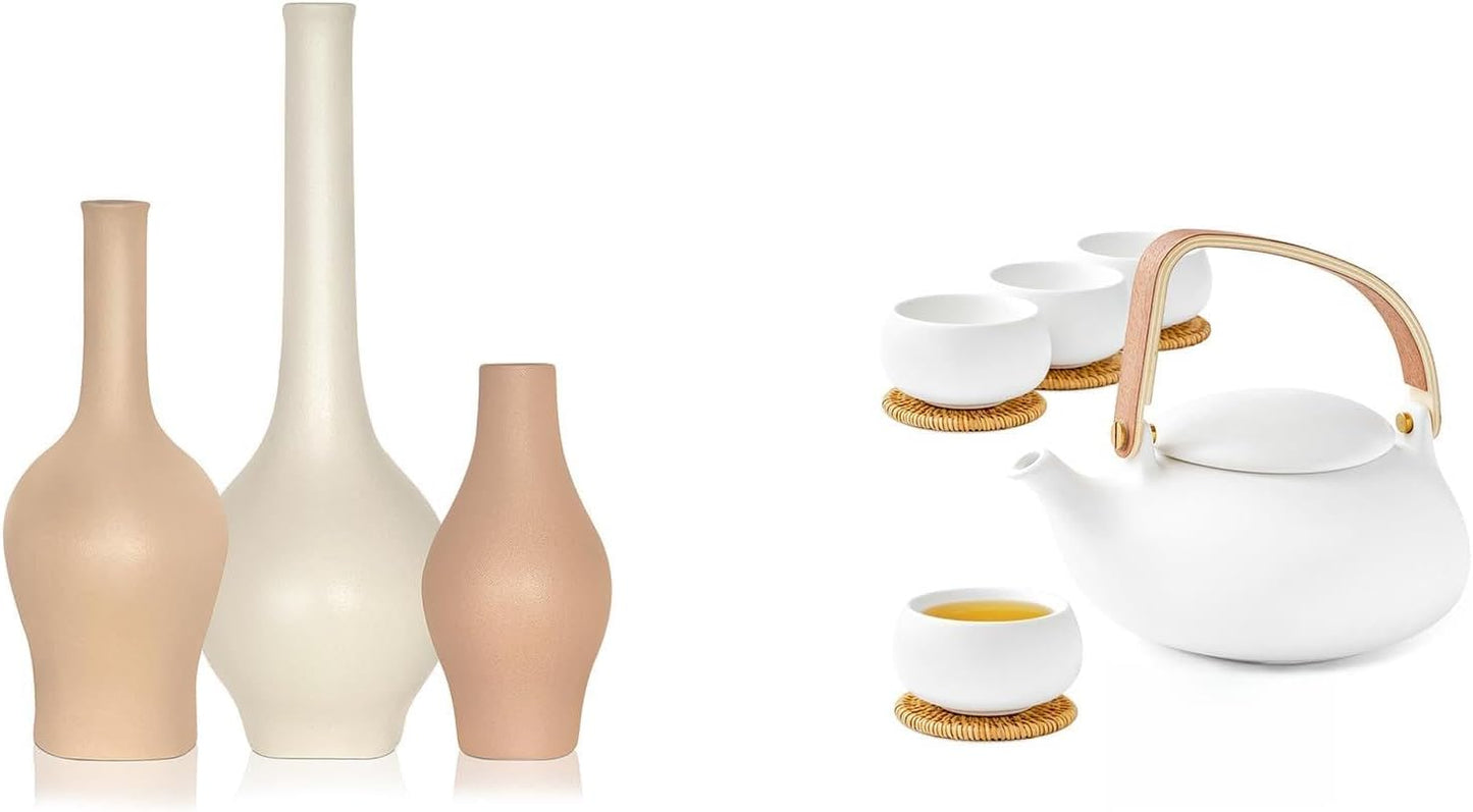 Set 3 Jarrones Cerámica Grano Mate Tetera Infusor