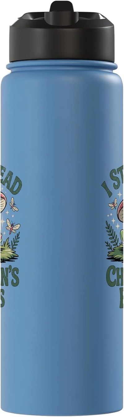Botella de agua acero inoxidable retro con ranita y sombrero de champiñón