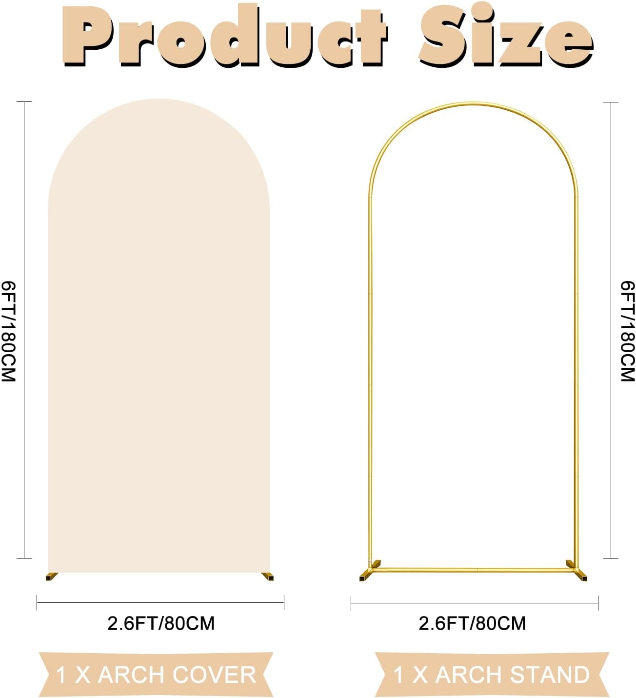 Soporte arco telón boda 6ft cubierta beige spandex marco dorado