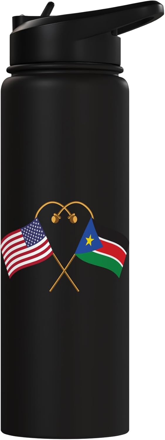 Botella agua acero inox aislada bandera Sudán del Sur