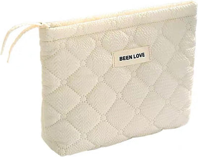 Bolsa maquillaje portátil con cremallera para mujer Beige