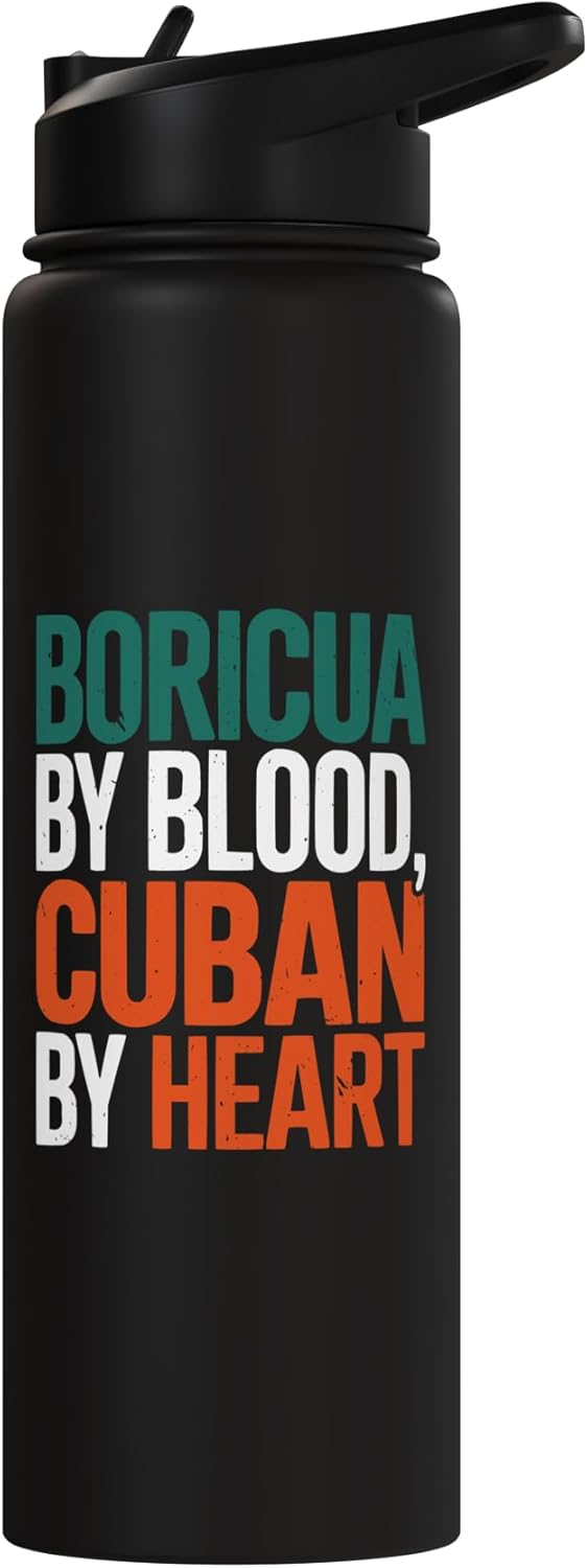 Botella de agua acero inoxidable con bandera de Puerto Rico y Cuba