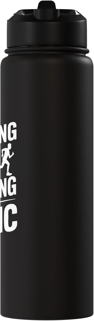Bottella de agua acero inoxidable aislada diseño Running Fast Walking Panic Runner