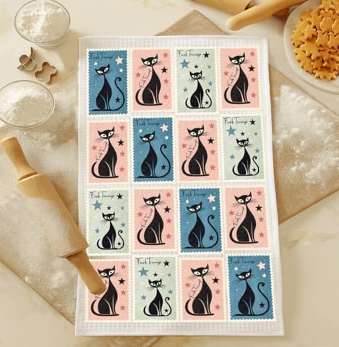 Toalla de cocina con gatos estilo mid century anti trup