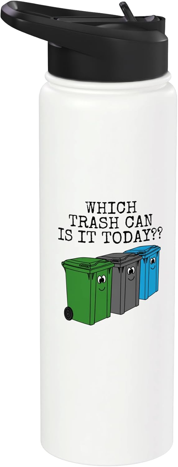 Botella agua acero inox aislada con chiste sobre basura