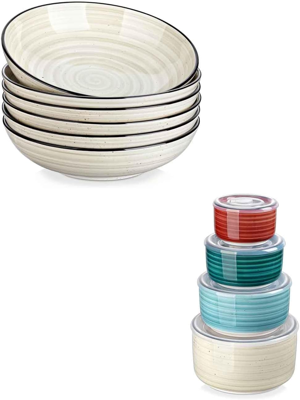 Set 6 Cuencos Cerámica con Tapas 38oz