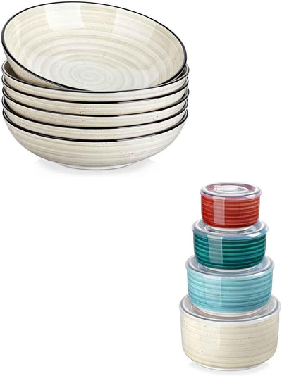 Set 6 Cuencos Cerámica con Tapas 38oz