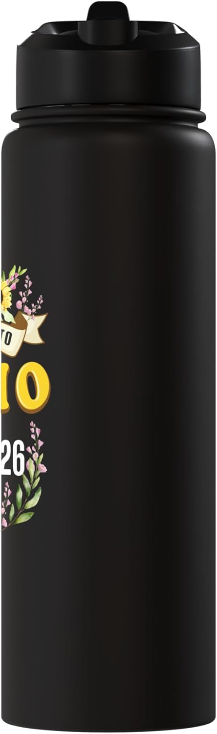 Botella de agua acero inoxidable aislada con flores de girasol para mamá