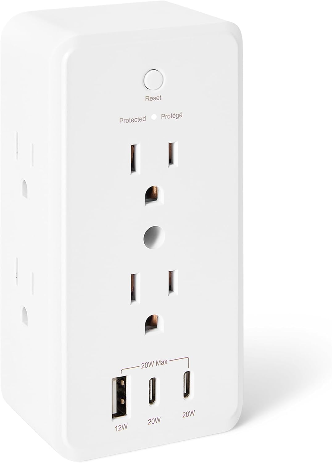 Regleta protección sobretensiones 9 en 1 con 6 salidas CA 1 USB-A 2 USB-C