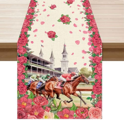 Camino de mesa de caballo con rosas Kentucky Churchill Downs 13x72