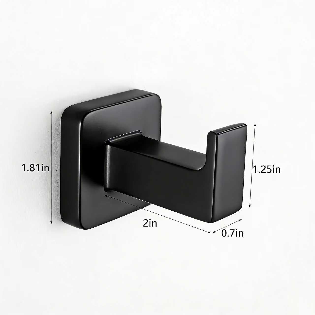 Percha pared cuadrada negra mate 2 ganchos baño