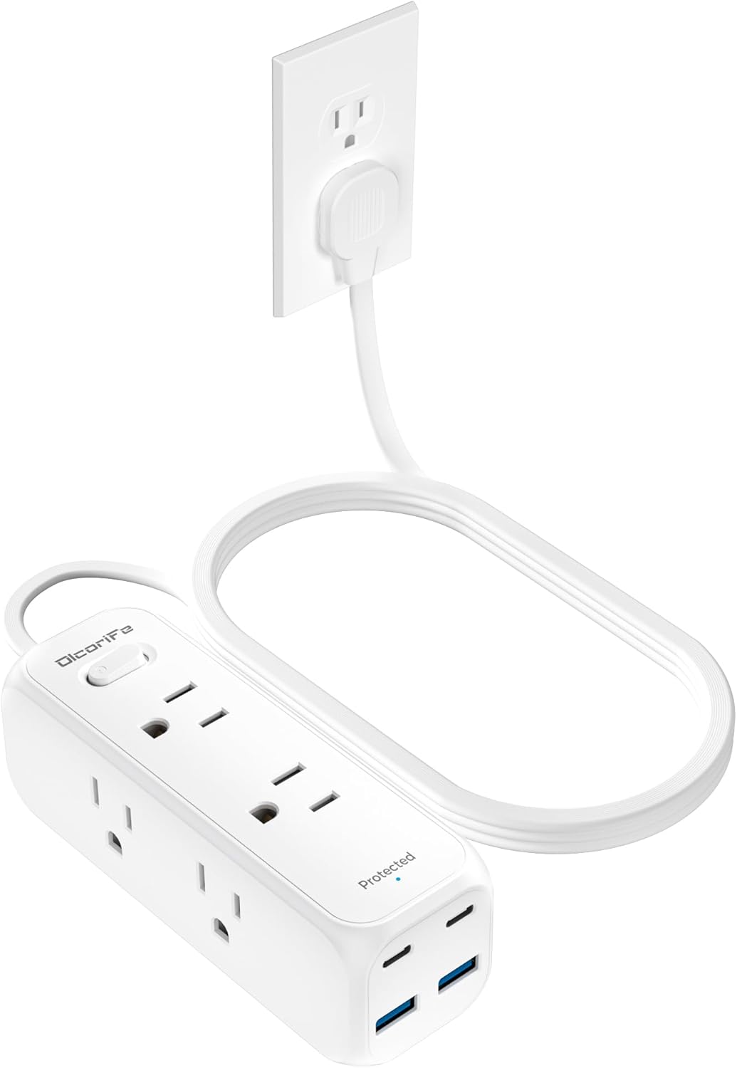 Regleta enchufe plano 6 salidas CA 4 USB protege sobretensiones
