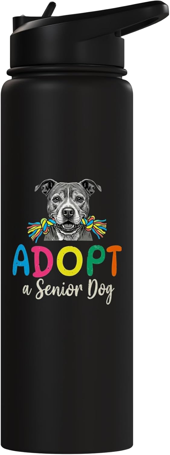 Botella de agua aislada acero inoxidable adopta perro senior