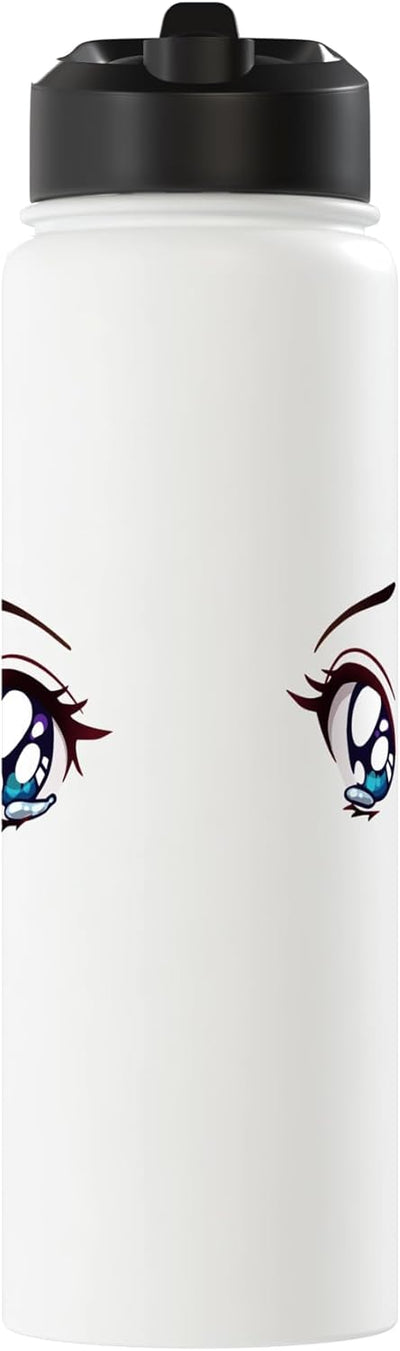 Botella de agua con ojos azules tristes anime manga acero inoxidable