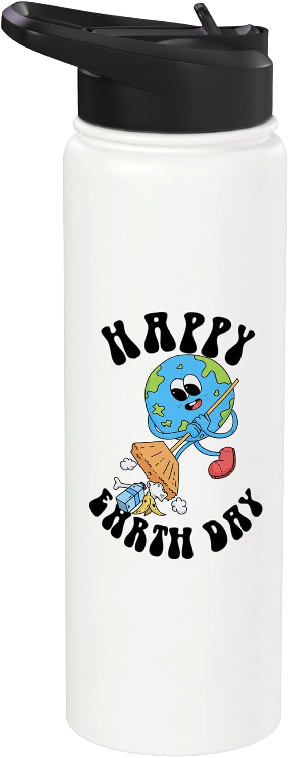 Botella de agua acero inoxidable aislada Día de la Tierra