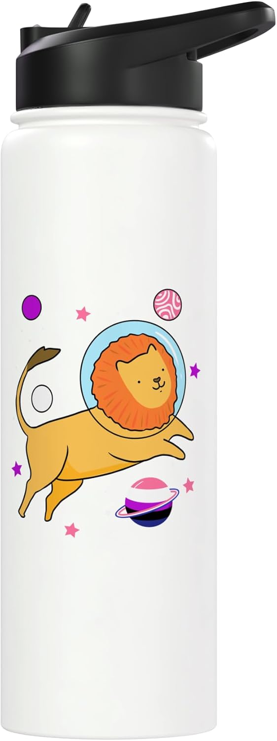Botella de agua acero inoxidable aislada Genderfluid Lion In Space