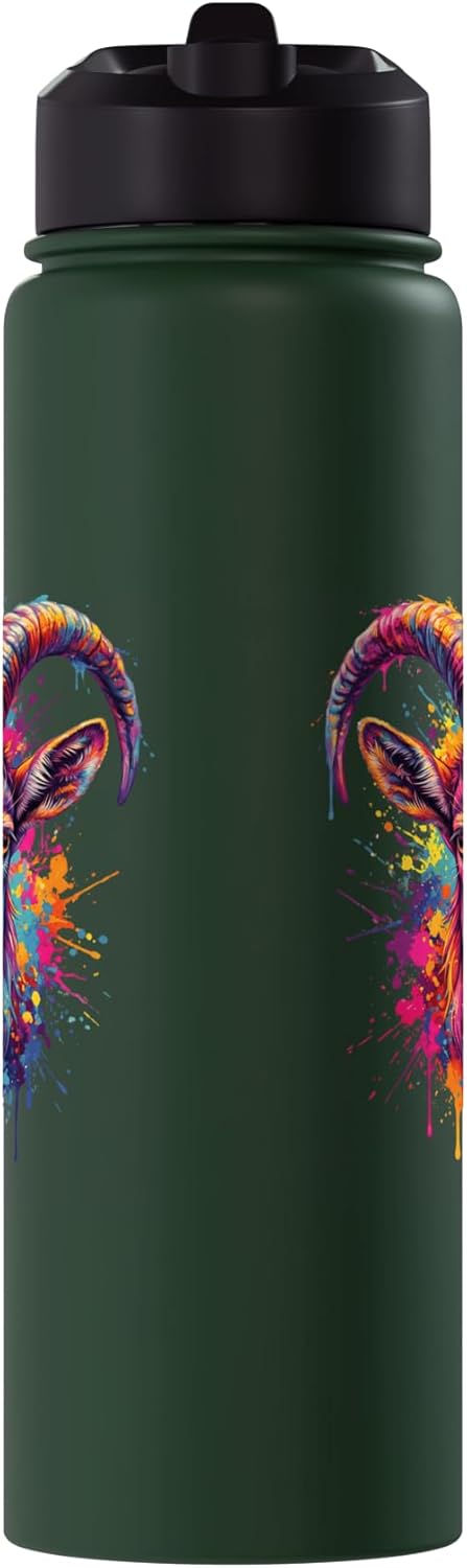 Botella de agua acero inoxidable con arte de cabra colorida