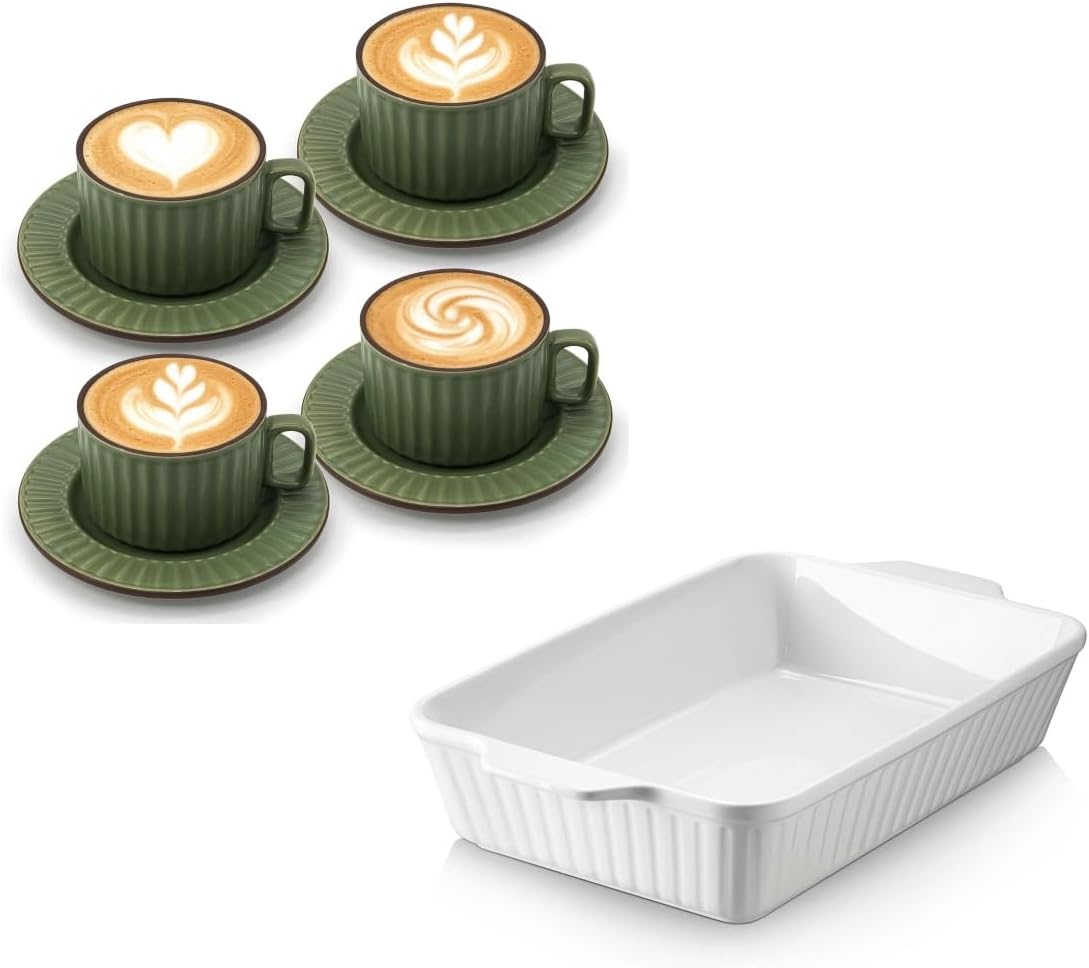 Taza Cerámica Matcha con Plato y Molde Horno 9x13