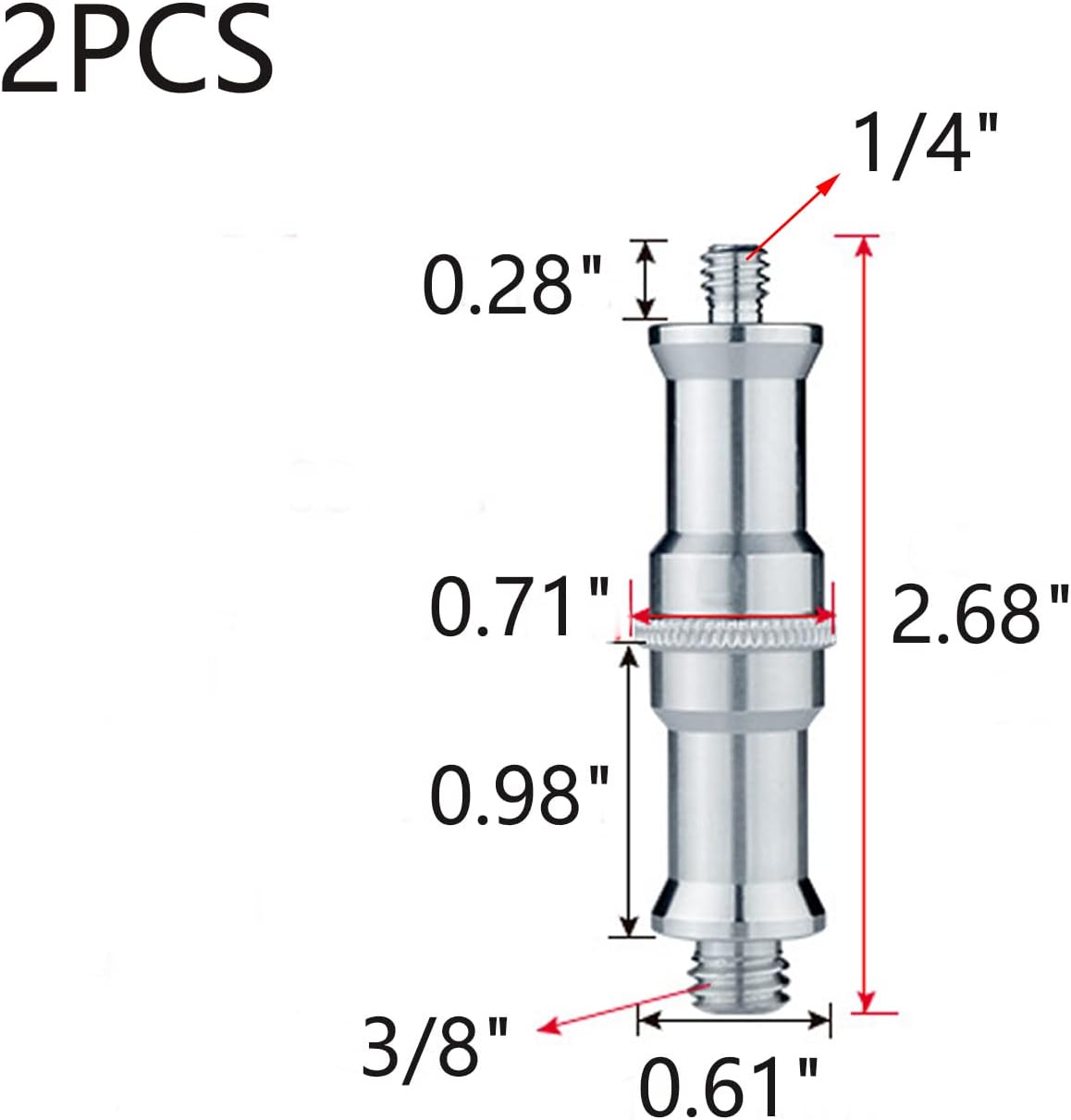 2 Adaptadores 3/8 a 1/4 aluminio para soporte luz estudio