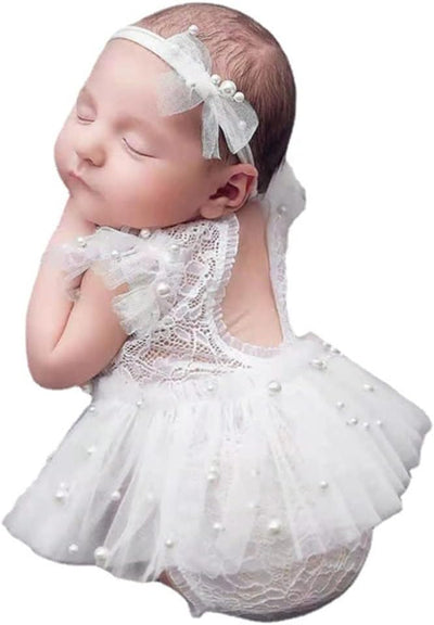 Traje princesa bebé niña encaje perla tocado sesion foto