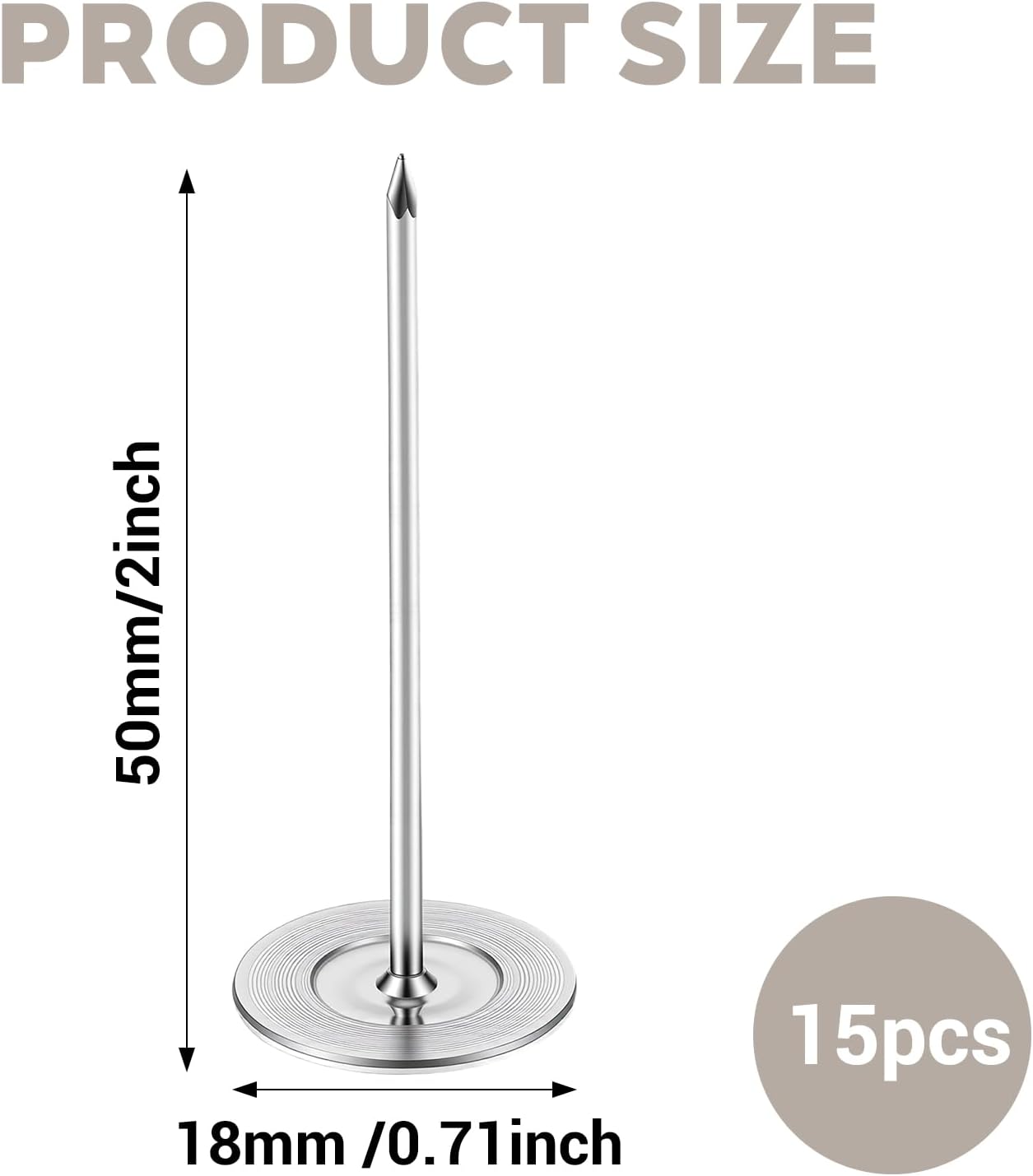 15 Tachuelas Largas Metal Plateado 0.7x2pulg para Tapicería