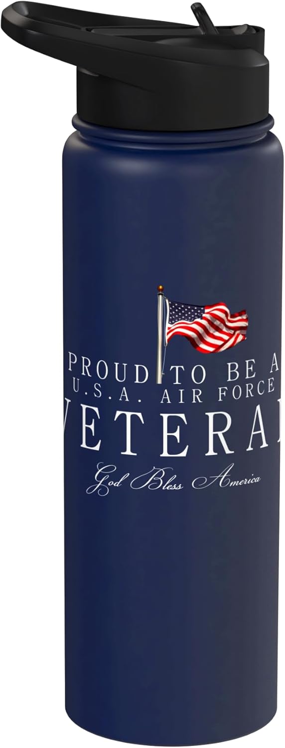 Botella agua acero inox aislada bandera USA
