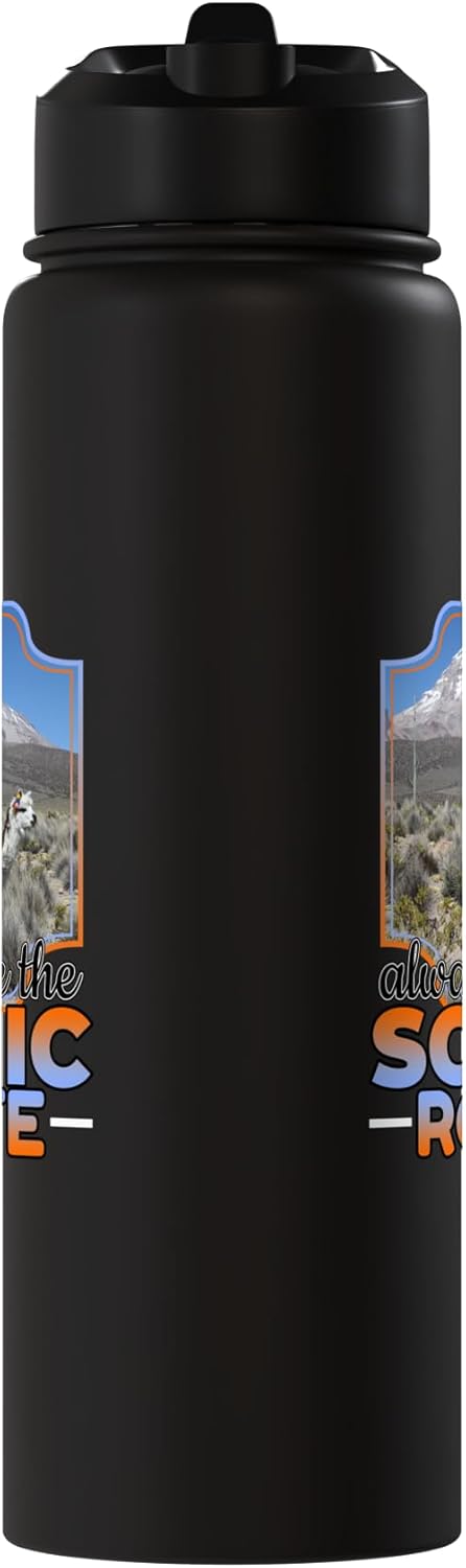 Bottella de agua acero inoxidable aislada con llama nieve