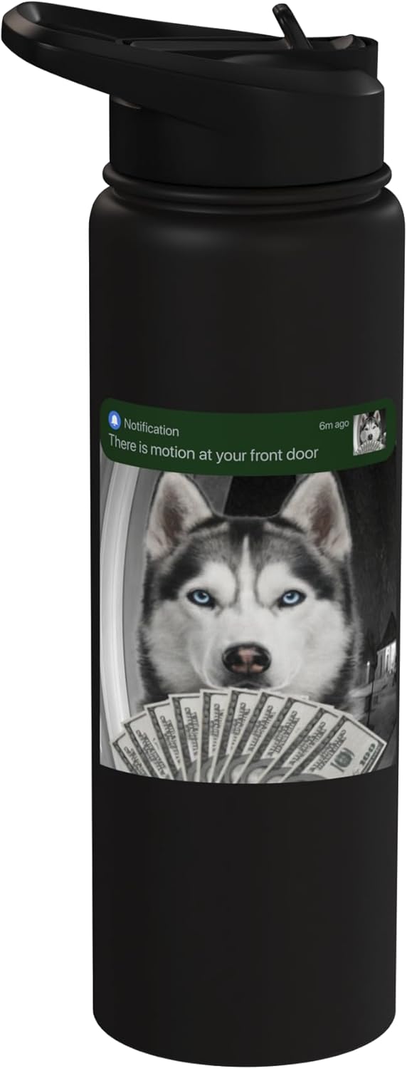 Botella agua acero inox aislada perro husky