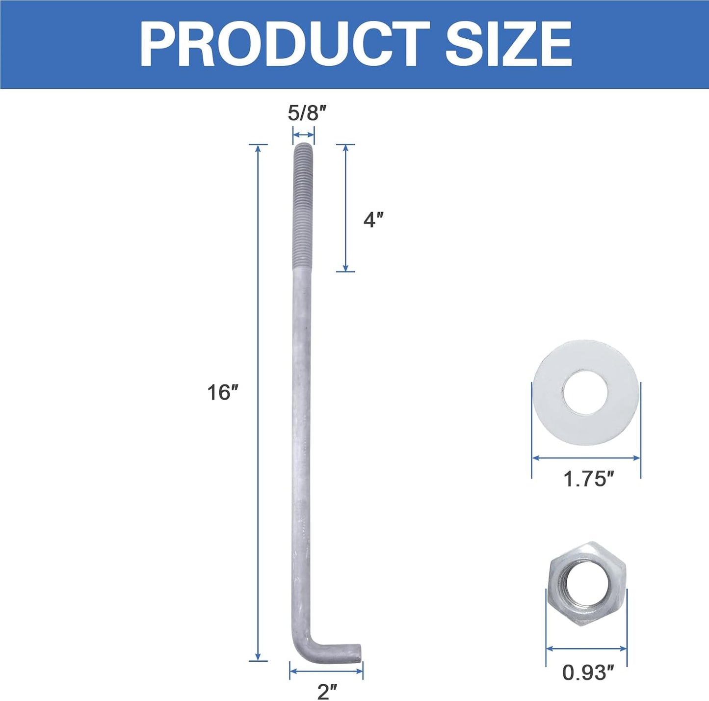 Pernos anclaje hormigón 5/8x16" galvanizado L 10 pzas
