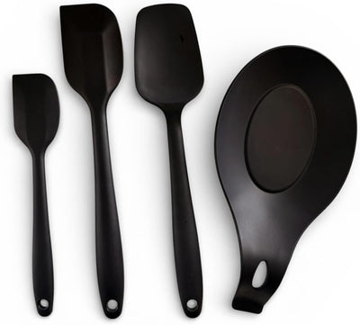 Set 4 Espátulas Silicona con Soporte Negro Antiadherente