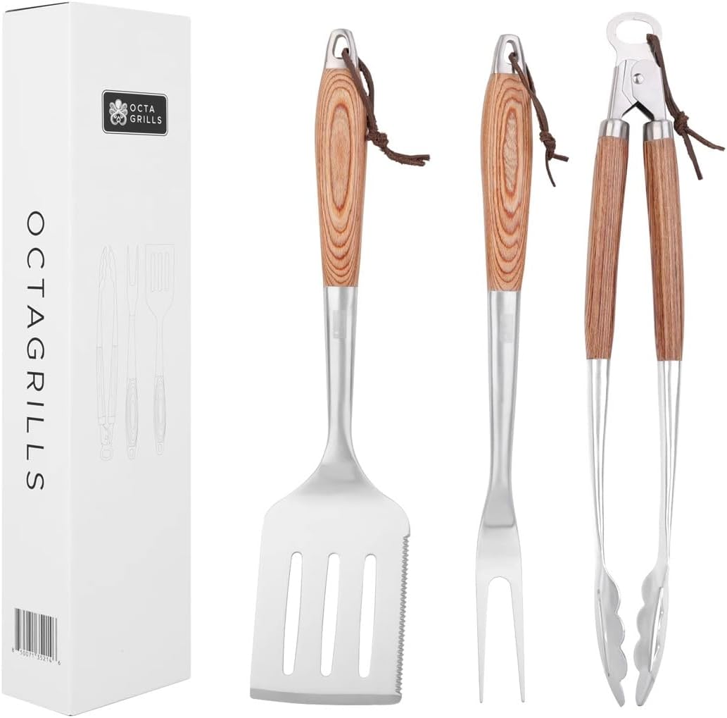Set 3 Pzas Utensilios Barbacoa Acero Inox Espátula Ancha