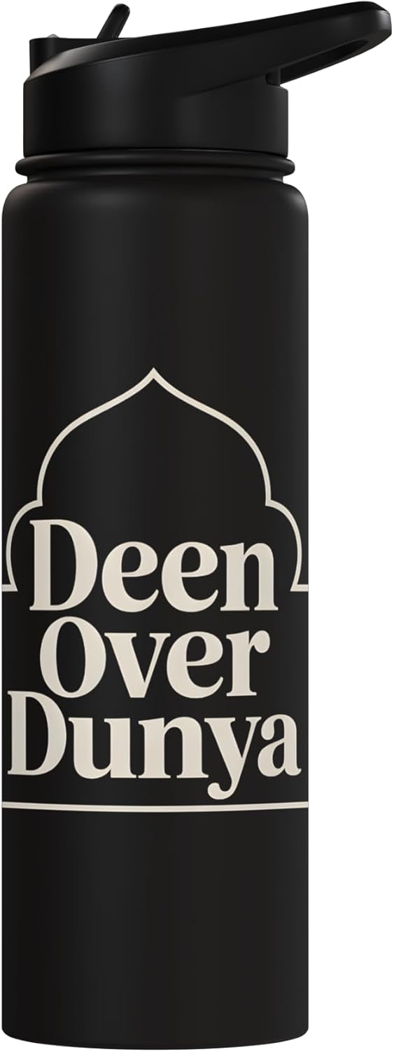 Botella de agua aislada para mujer y hombre musulmanes Deen Over Dunya