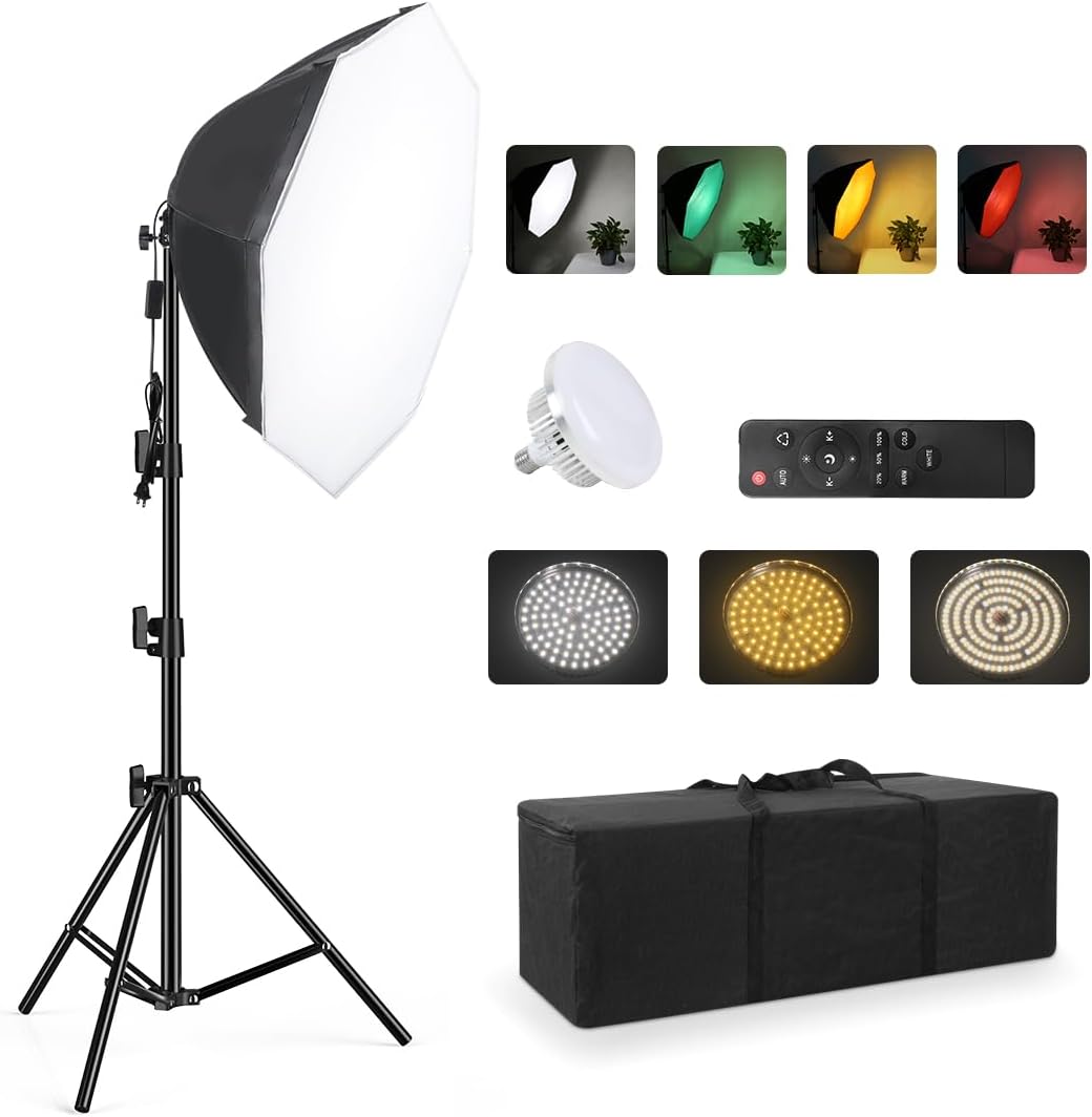 Kit luz estudio 28x28pulg bombilla regulable con caja octagonal