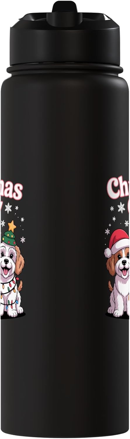 Botella de agua acero inoxidable aislada para perro Cockapoo navideño