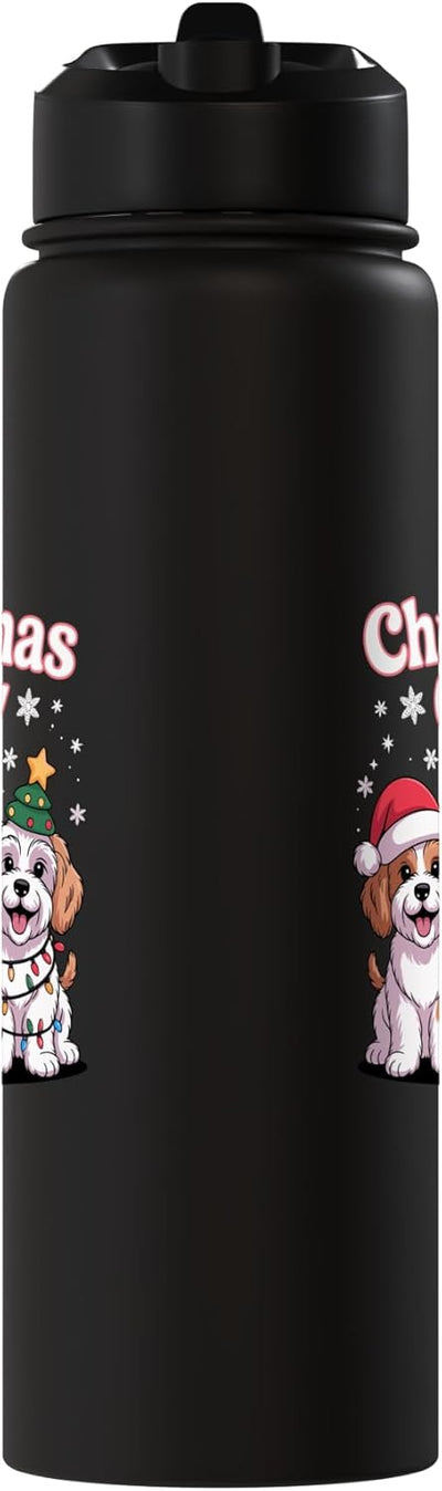 Botella de agua acero inoxidable aislada para perro Cockapoo navideño