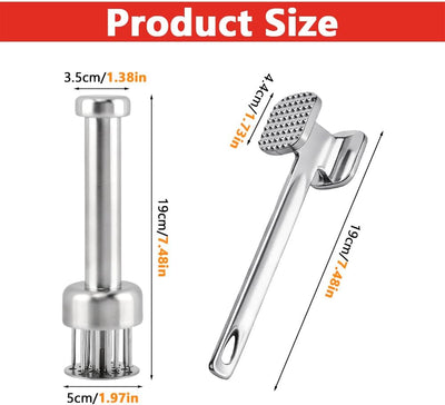 2 piezas herramientas acero inoxidable para ablandar carne martillo y ablandador
