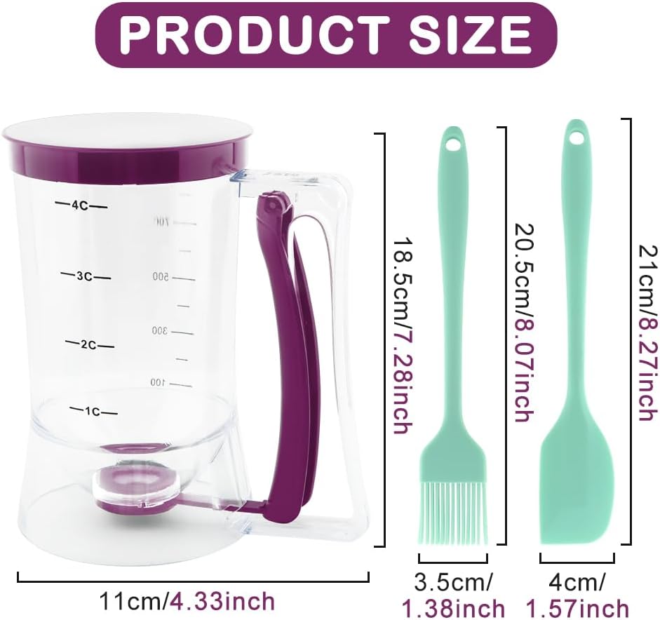 Dispensador de masa para panqueques y magdalenas con mango y raspador