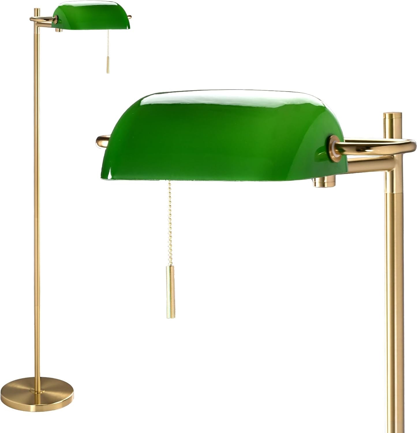 Lámpara pie metal brazo ajustable pantalla vidrio verde