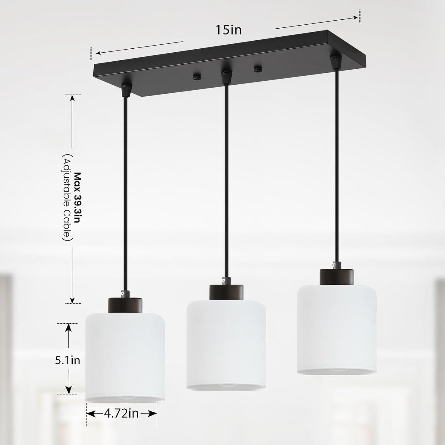 Lámpara colgante 3 luces vidrio blanco luz ajustable E26