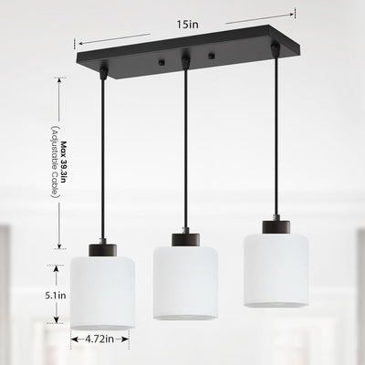Lámpara colgante 3 luces vidrio blanco luz ajustable E26