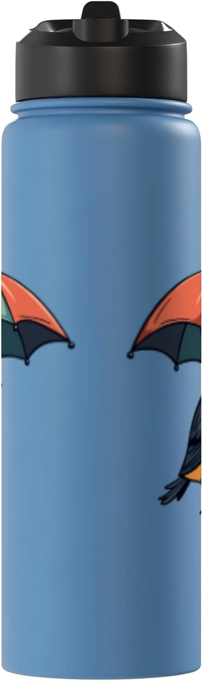 Botella de agua acero inoxidable con diseño sombrilla y pájaro