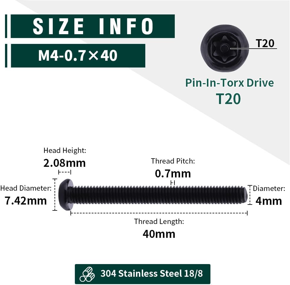 Pack 50 brocas Torx T20 M4 1.575pulg acero inox negras