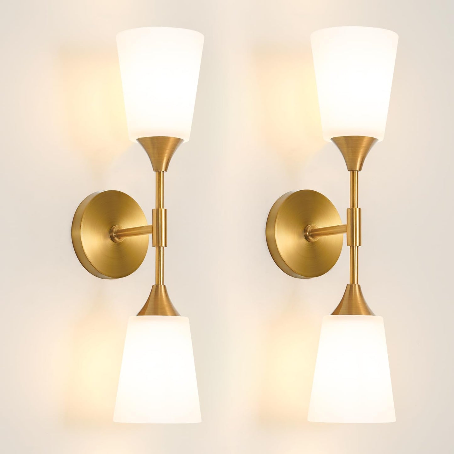 2 Apliques Pared Dorado 2 Luces Cristal Blanco Vintage Latón