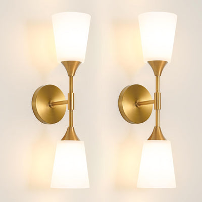 2 Apliques Pared Dorado 2 Luces Cristal Blanco Vintage Latón