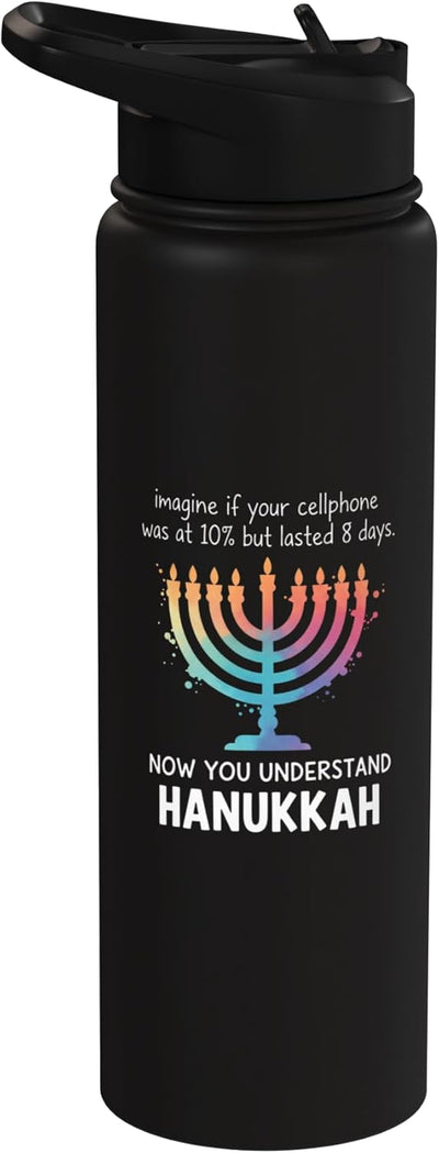 Botella de agua aislada de acero inoxidable con Menorah humorístico para Hanukkah