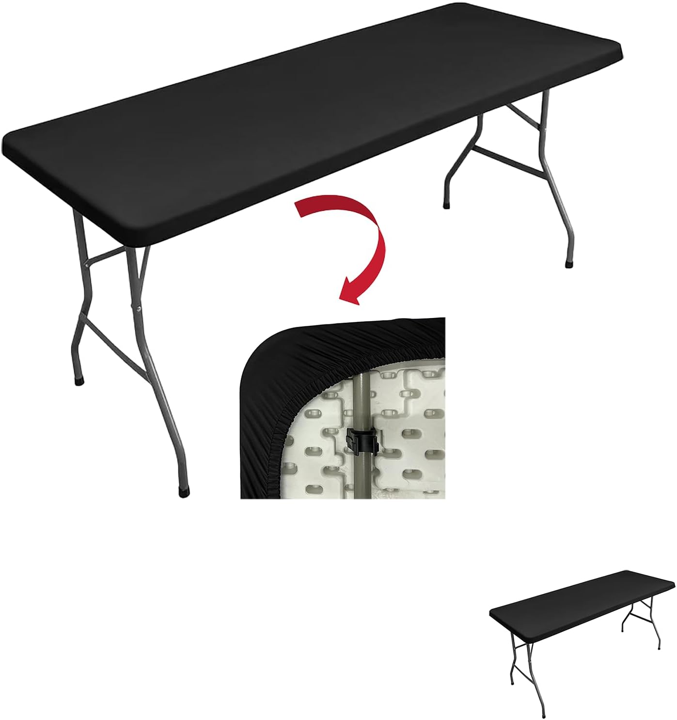 Mantel rectangular elástico de poliéster reutilizable 6 pies negro